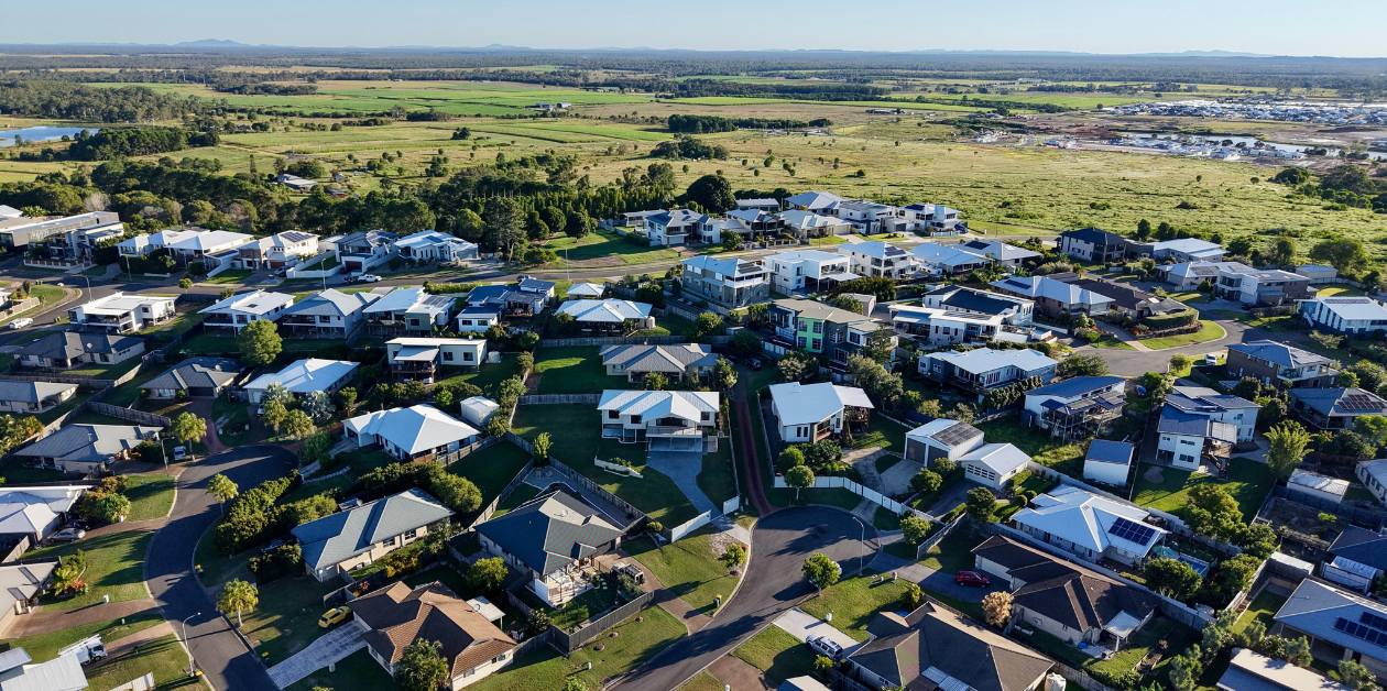 Aerial view of Hervey Bay homes in 2025